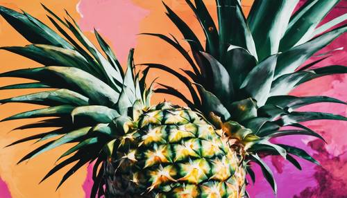 Uma pintura abstrata de um abacaxi com cores complementares.