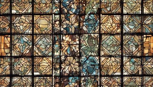 A stained glass window displaying a complex pattern of vintage geometric shapes Tapet [3e5a8e8d0271437cbd2b]