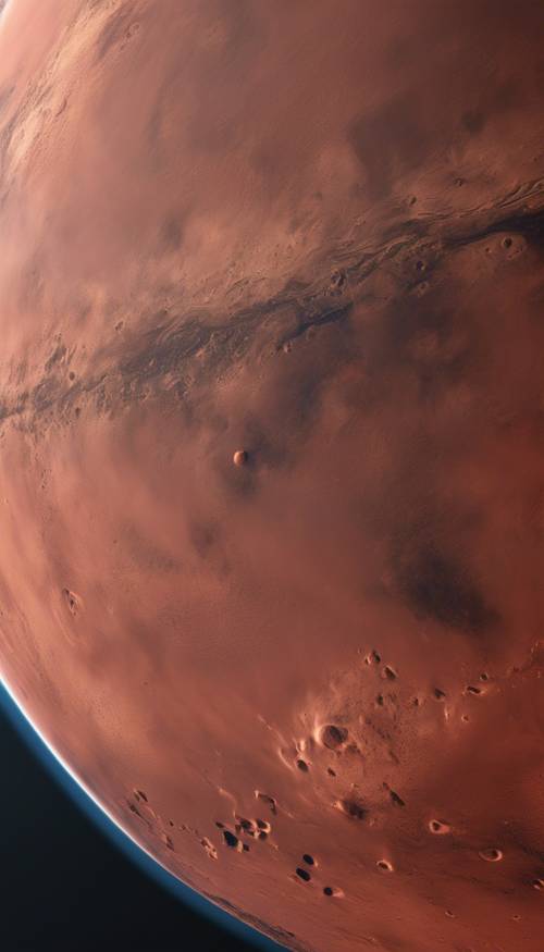 كوكب المريخ الأحمر كما يظهر من الفضاء، مفصل ومتوهج.