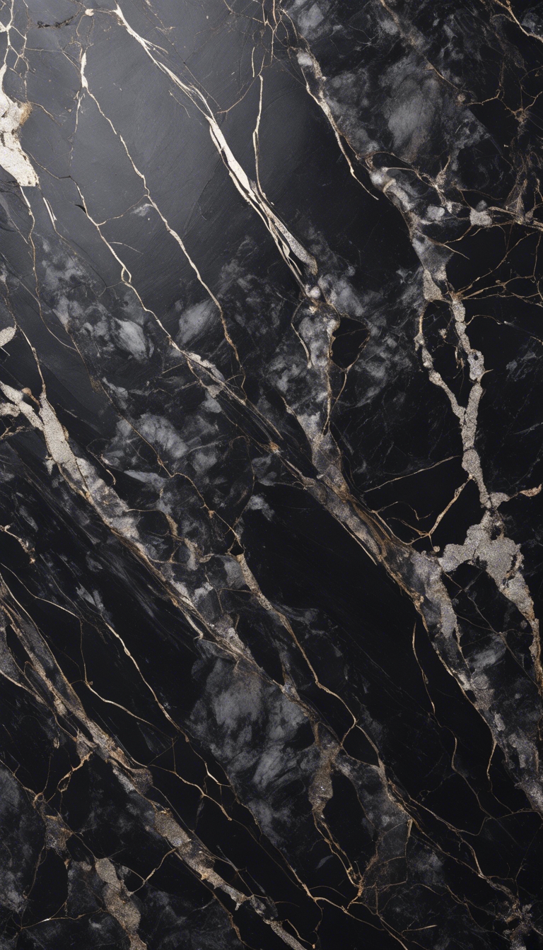 The texture of black marble with subtle silver shimmering streaks. Divar kağızı[bd5c075bd282427e8cc3]