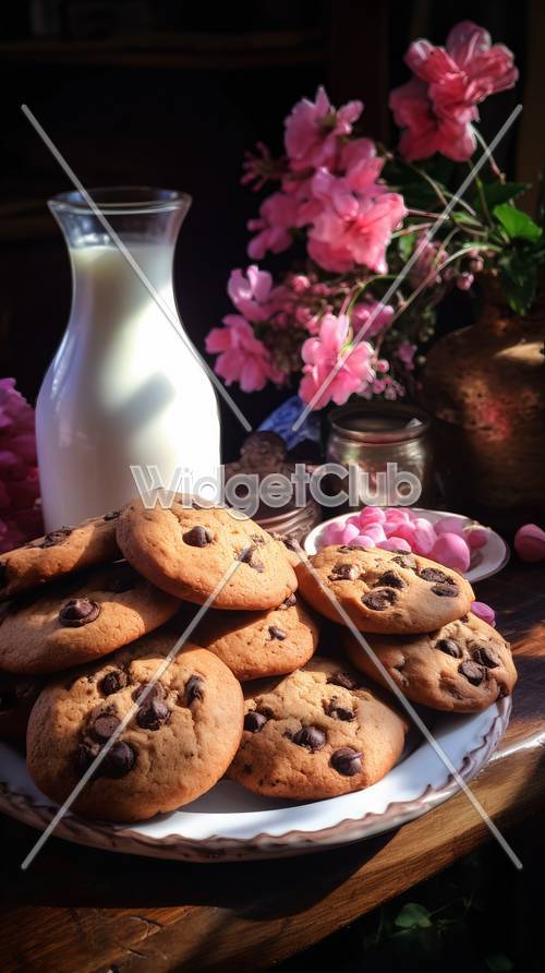 Delicious Cookies and Milk Still Life Background Wallpaper [8a5502af1165425f86f7]