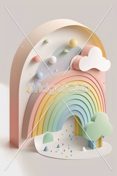 Colorful Paper Art Rainbow and Stars Background