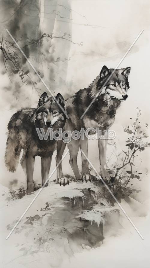 自然の中の壮大なオオカミの壁紙