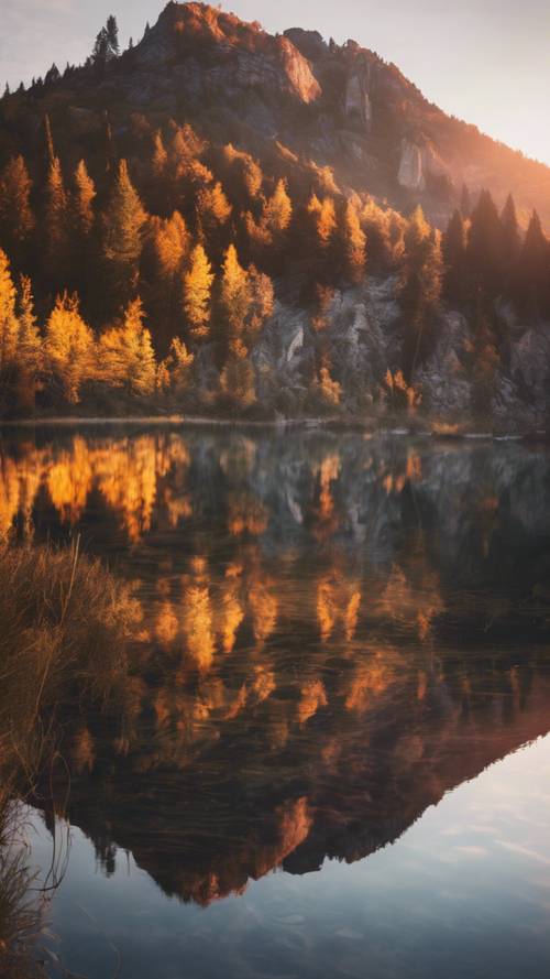 Un lever de soleil vibrant se reflétant dans l&#39;eau calme d&#39;un lac de montagne