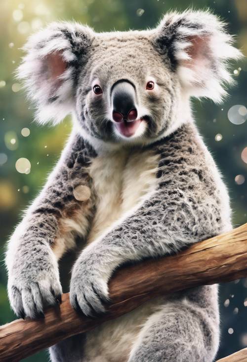 Eine handgezeichnete Aquarellillustration eines fröhlich lächelnden Koalas.