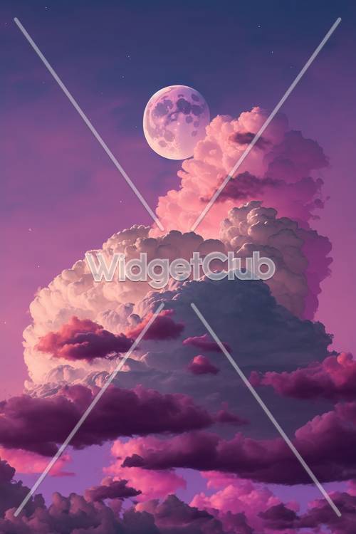 Dreamy Purple Sky with Moon and Clouds