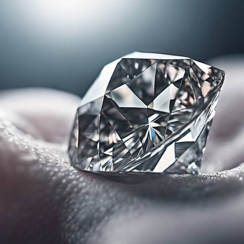 Un primer plano extremo de un diamante que revela un inesperado reflejo de calavera gris.