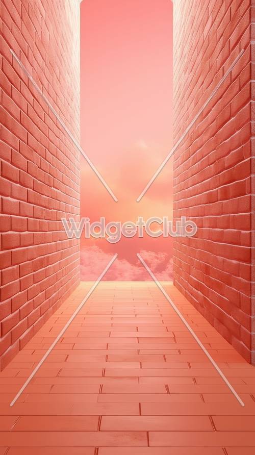Céu rosa entre paredes de tijolos
