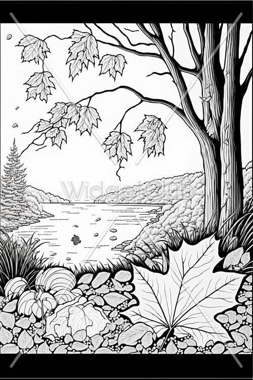 川や木々のナチュラルな風景の壁紙 - 自然がいっぱいの画面に最適