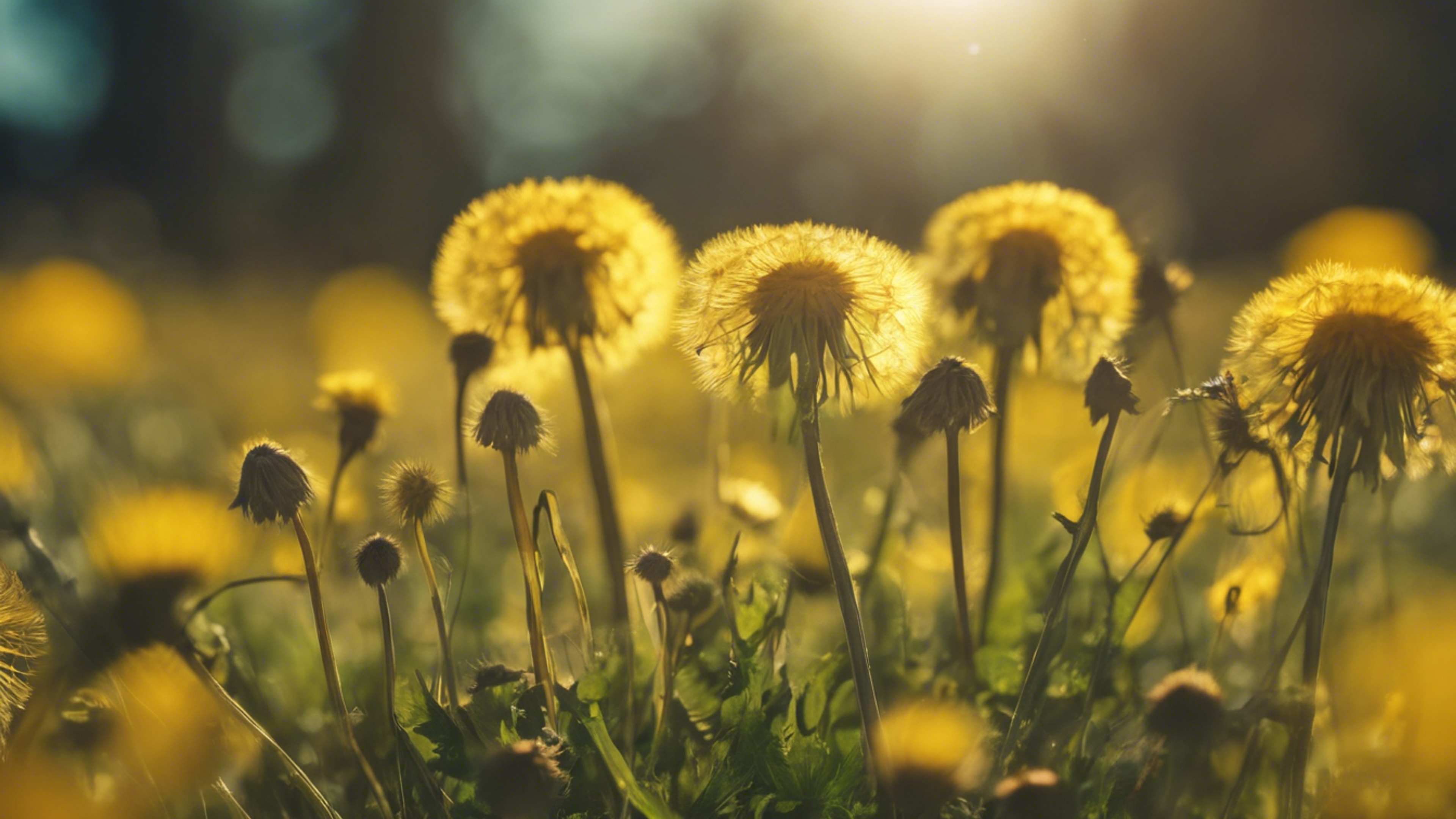 A field of yellow dandelion flowers under the bright summer sun.壁紙[04eee26c9c864109855e]