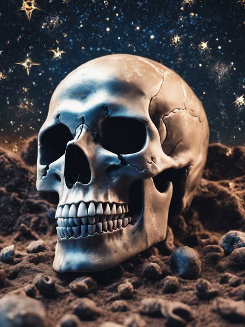 A velvet skull blended seamlessly into a starry night sky backdrop Tapet [f09fa98a49684ccea4ae]