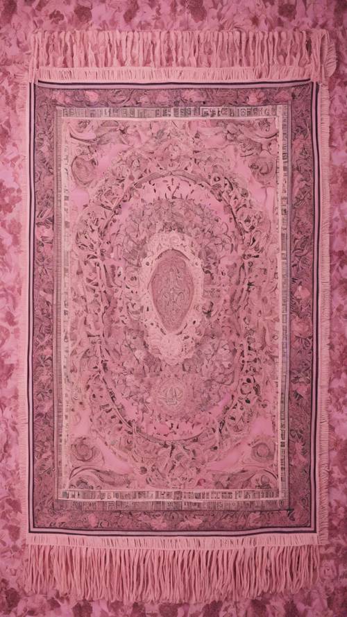 Un hermoso tapiz de pared de estilo bohemio rosa con diseños intrincados.