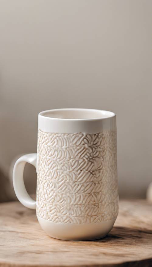 A white coffee mug with a simplistic cream-colored pattern Tapet [102eb33041364f31b442]