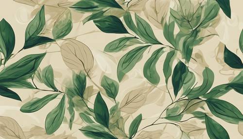 Tonos abstractos de hojas verdes sobre fondo beige natural.