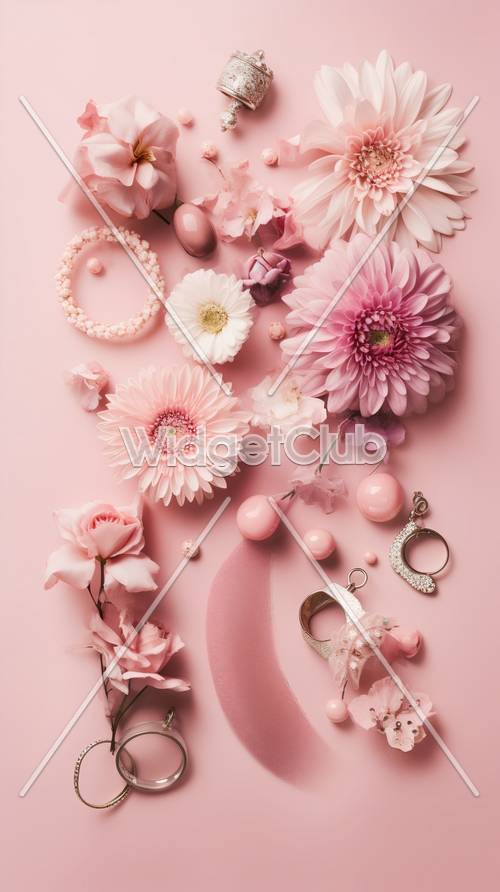 예쁜 핑크색 꽃무늬 및 액세서리 디자인