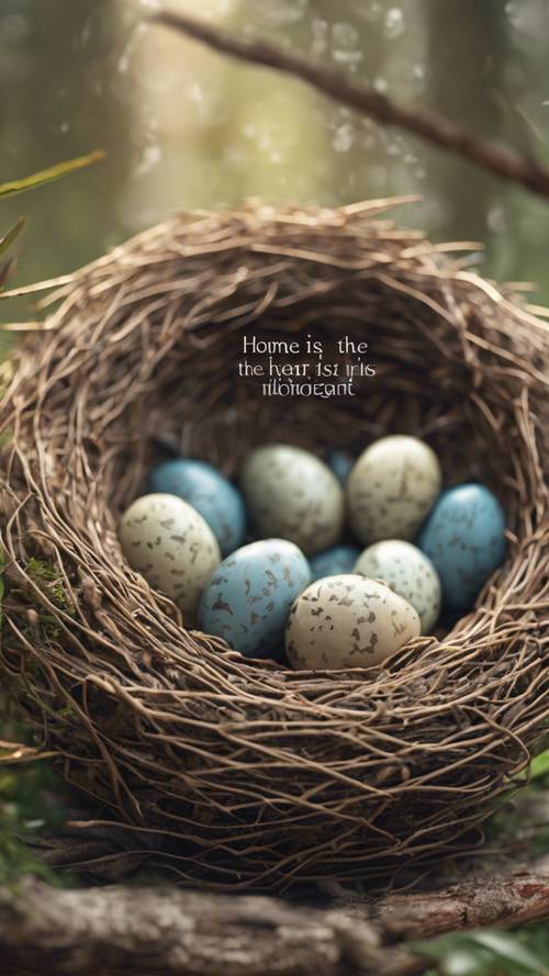 An image of a bird's nest with the quote 'Home is where the heart is.'