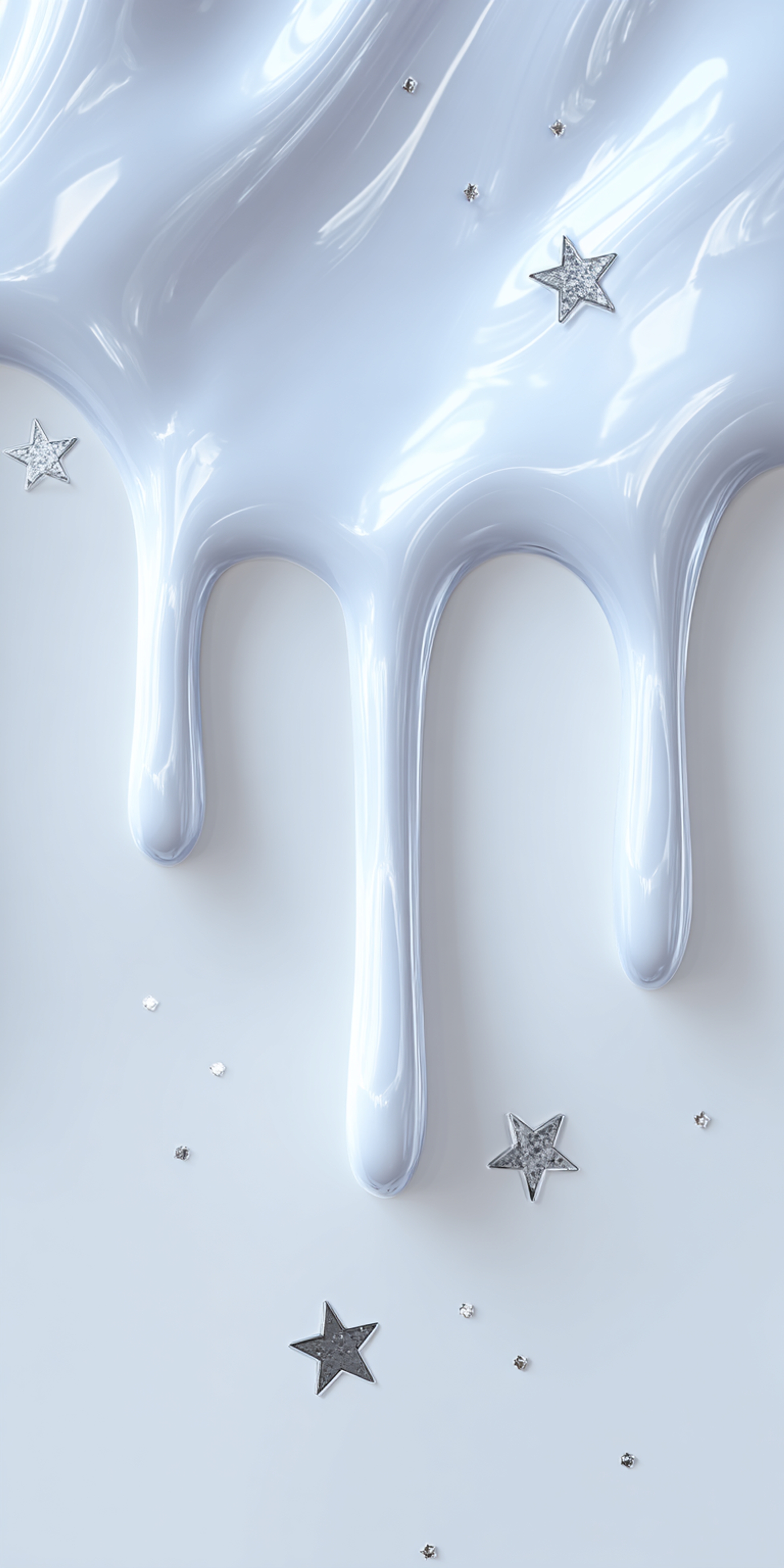 Shiny Silver Liquid Dripping with Sparkling Stars Wallpaper[cbf1f30de49a40c79669]