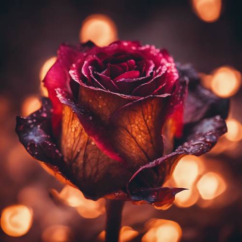 Fleur Inferno - Une rose sombre avec des flammes dansant sur ses pétales.