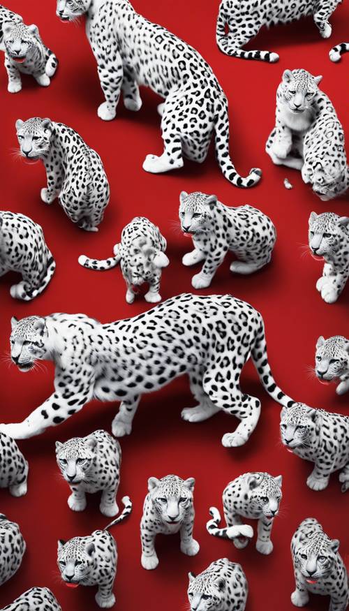 Molteplici stampe leopardate bianche sparse casualmente su uno sfondo rosso