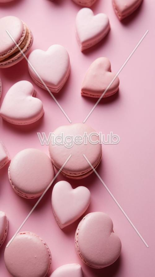 Heart-Shaped Macarons on Pink Background