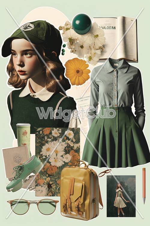 Çiçekler ve Moda ile Vintage Stil Kolajı
