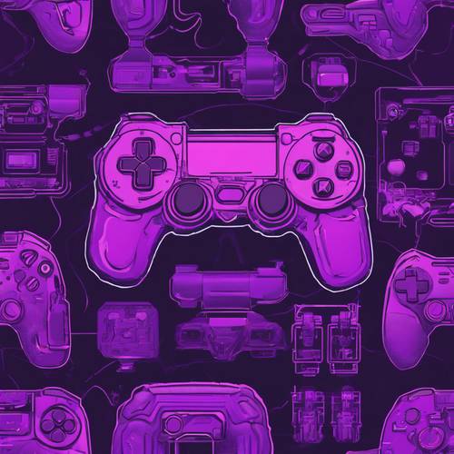 Un controller di gioco concettuale del futuro con un design ergonomico in una combinazione di colori viola scuro.