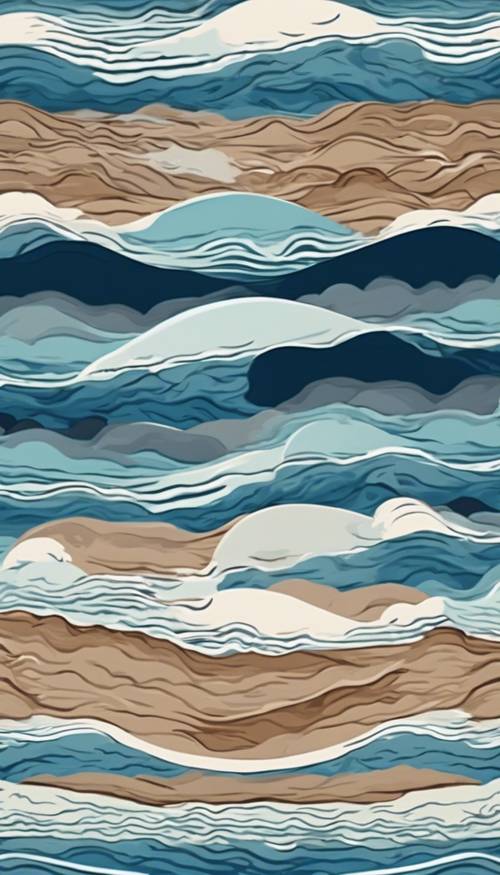 Motif répétitif sans couture de vagues de l&#39;océan avec des couleurs passant en douceur du bleu marine foncé en bas au bleu ciel clair en haut.