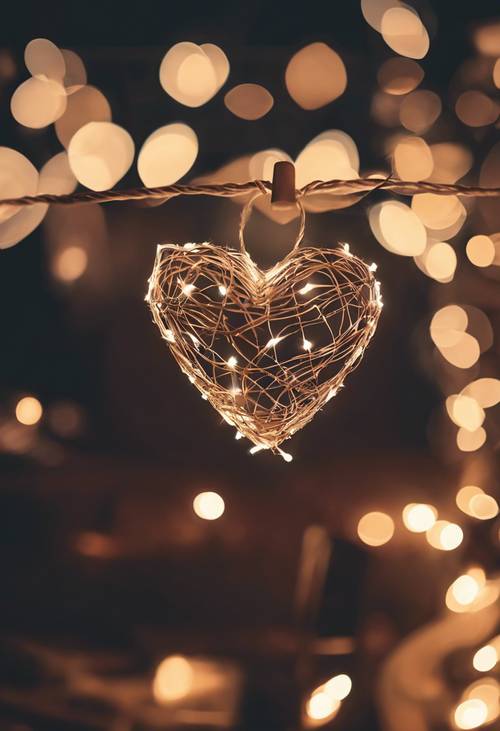 A festival night with string lights creating a heart shape decoration in the background. Tapet [e520e0032f114c05a477]