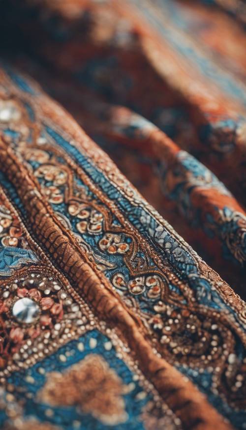 Close up of a boho pattern on a vintage dress. Wallpaper [97eb618517c34bcd94d4]