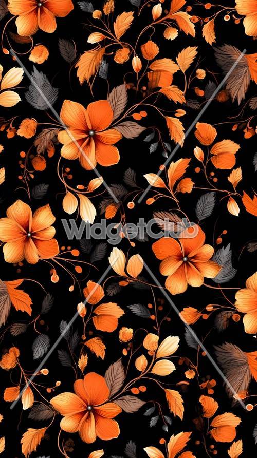 Orangefarbene Blumen auf schwarzem Hintergrund