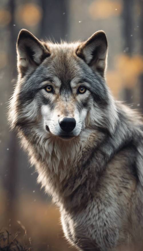 Серый волк с мехом, светлым и текстурированным, как туман.