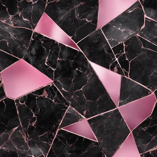 Imagen de una superficie brillante de mármol negro con detalles en rosa.