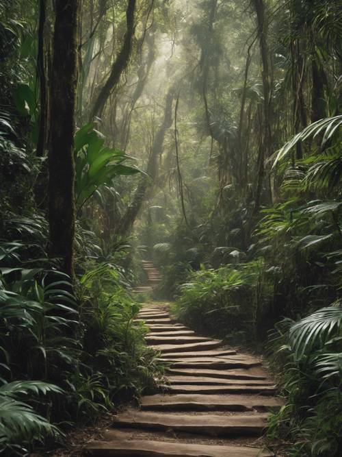 Un sentiero misterioso che si snoda attraverso un regno inesplorato della foresta pluviale del Borneo.