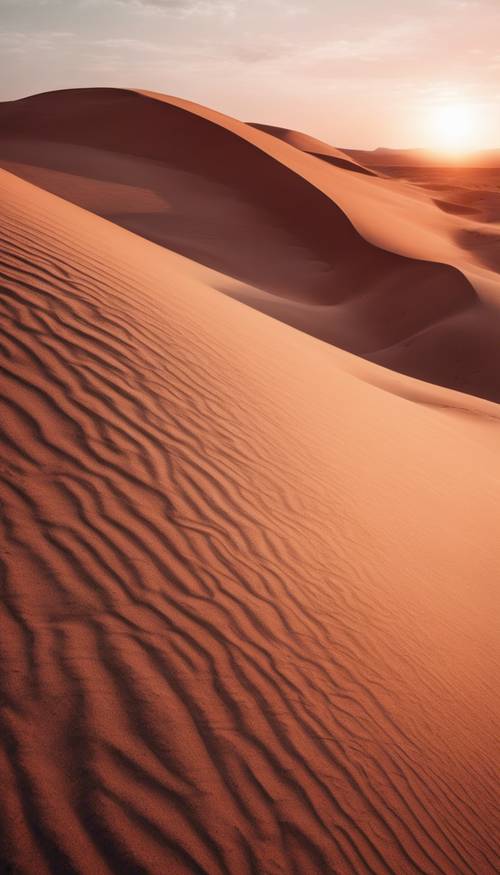 Um pôr do sol vermelho no deserto, os últimos raios de sol destacando as curvas das dunas de areia. Papel de parede [248e3c93046d422298f2]