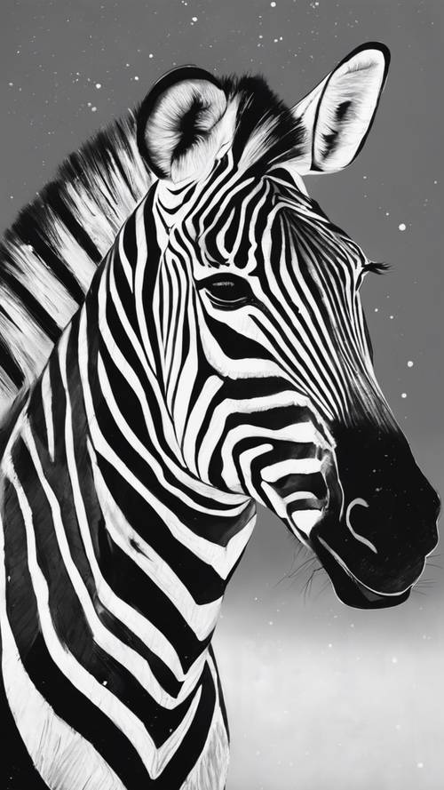 Esboço minimalista de uma zebra preta e branca em papel branco.