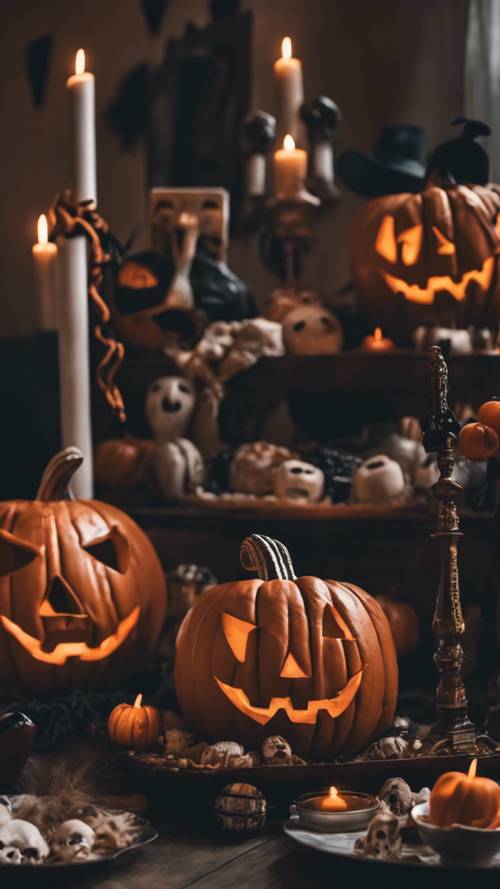 Дикая вечеринка в честь Хэллоуина в доме с привидениями, наполненная жуткими декорациями и гостями в страшных костюмах.