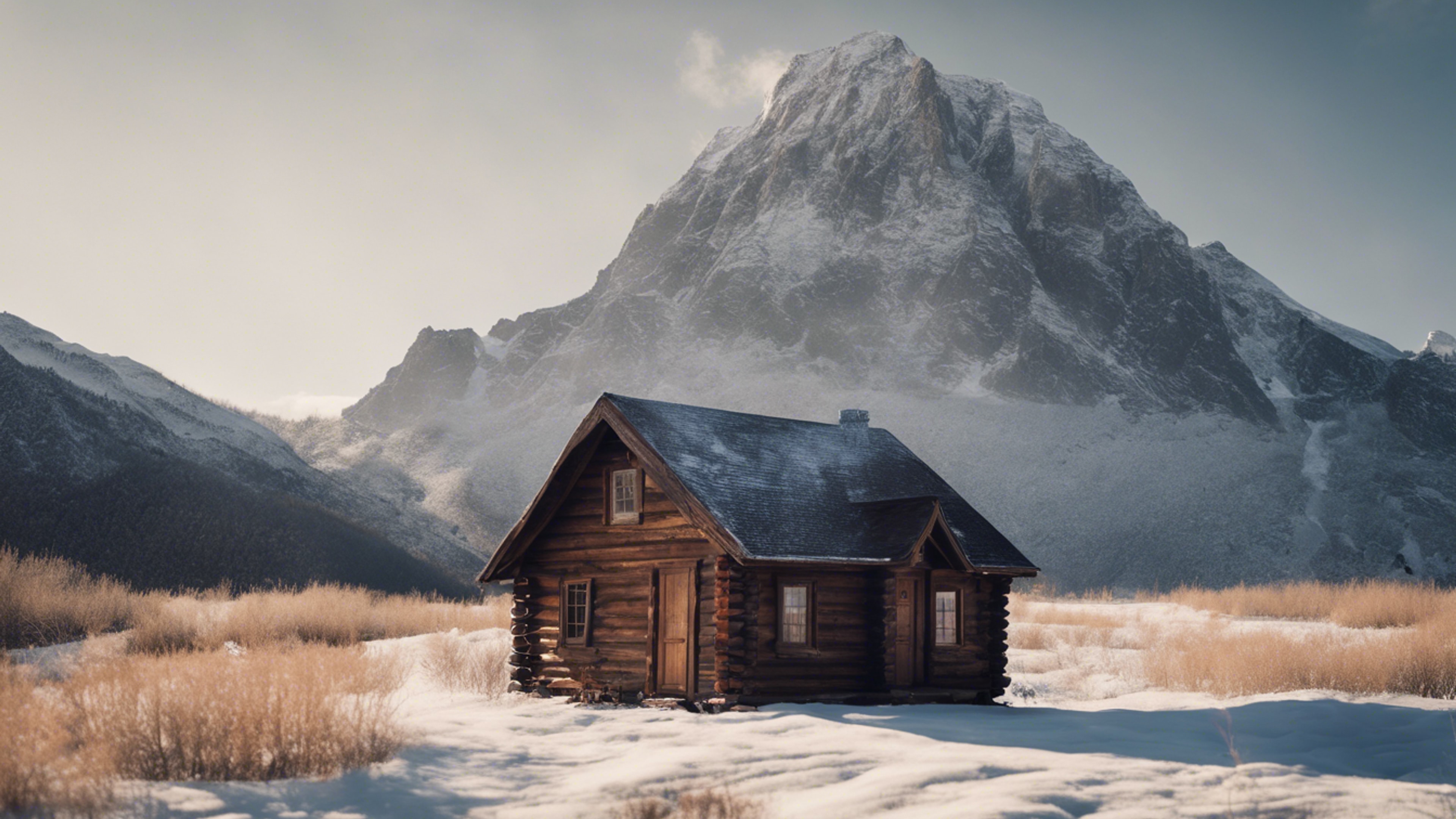 A solitary cabin nestled in the shadow of a giant mountain. Wallpaper[8132679413e241af89c3]