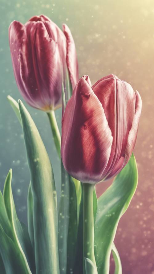 Ein Zweitonbild einer Tulpe – die Hälfte ist eine Skizze und die andere Hälfte ein leuchtendes Farbfoto.