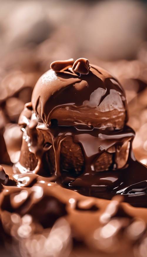Шоколадное мороженое медленно тает под жарким летним солнцем, его текстура гладкая и манящая.