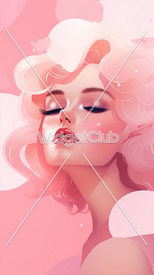 Retrato rosa sonhador de mulher elegante