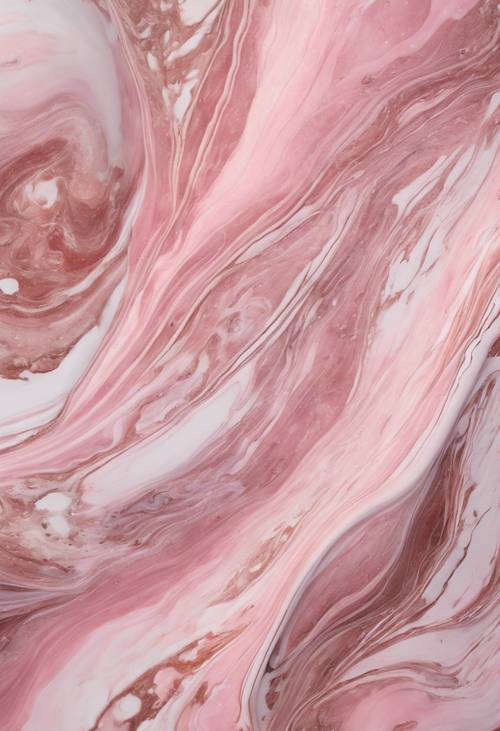 Un dipinto astratto caratterizzato da striature e volute di marmo rosa pastello.