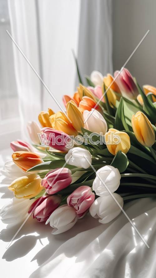 Tulip Cerah dan Berwarna-warni di Hari Cerah