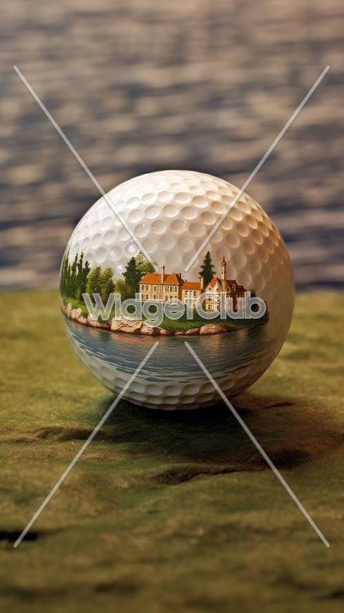 Bola de golfe com cena de paisagem pintada