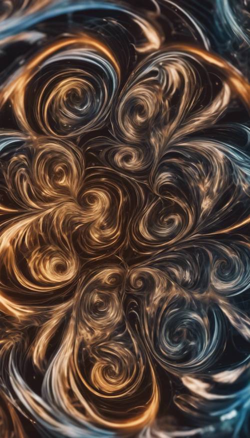 A seamless design of dark shaded swirls, as seen under the blur of a fast spinning kaleidoscope.