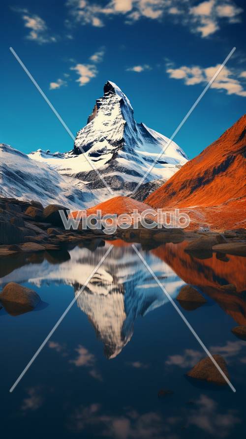 Hình ảnh phản chiếu của ngọn núi hùng vĩ trên mặt hồ trong vắt