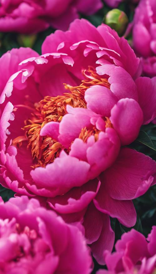 A vibrant hot pink peony in full bloom.