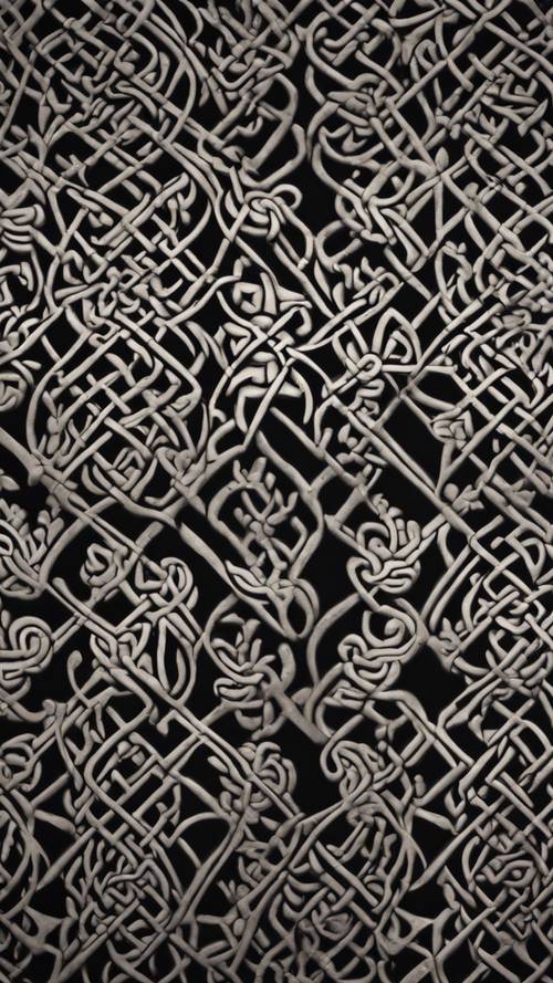 An ancient Celtic knot style pattern intricately carved from black flowers.