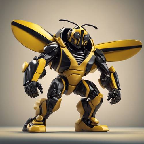有趣的卡通风格游戏场景中充满活力的黑黄色大黄蜂角色。