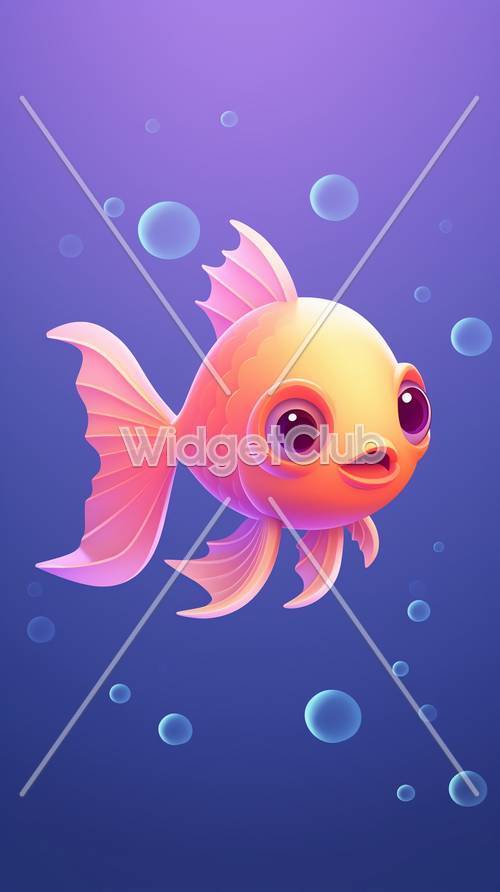 明るいオレンジ色の魚の大きな目が青い水に映える壁紙