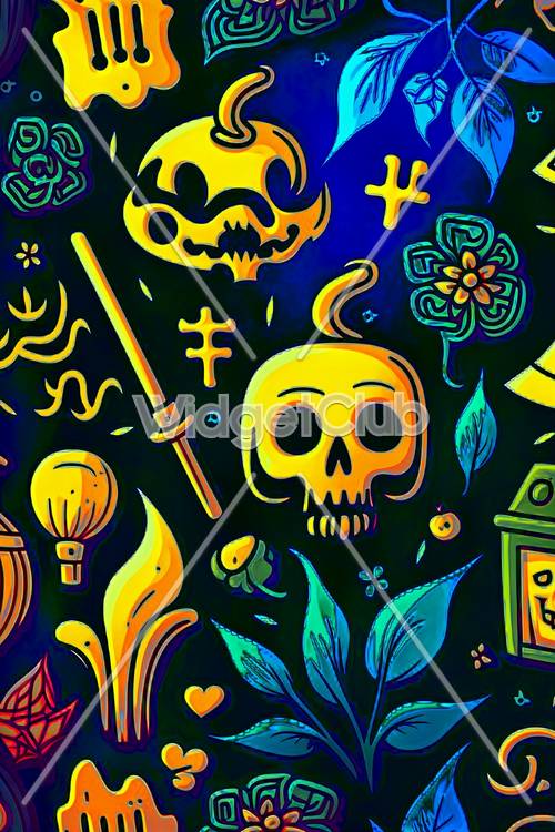 Arte colorido del cráneo y de los símbolos
